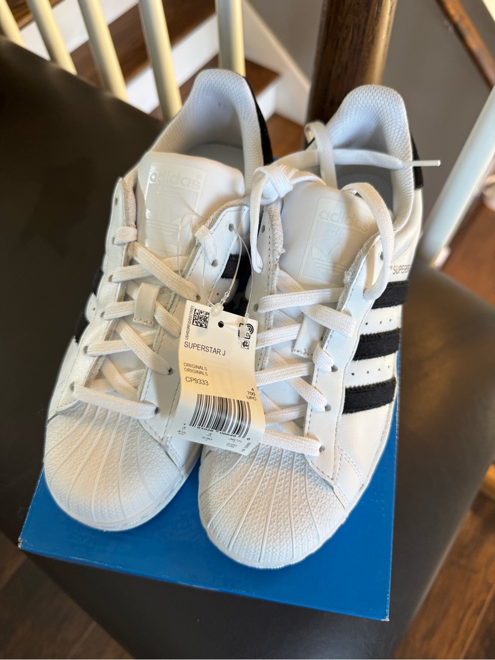 adidas Kids Superstar J Sneakers - White with Black Stripes